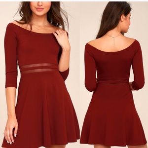 Lulu’s Yes to the Mesh Wine Red Skater Dress